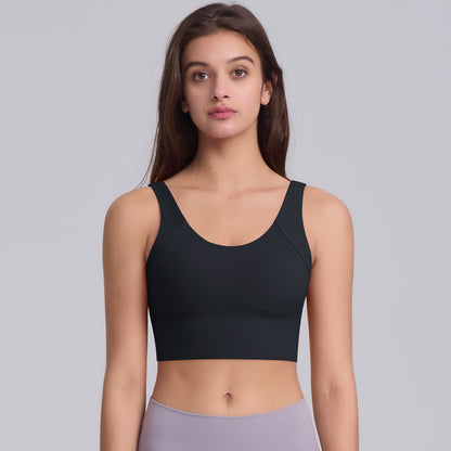 Solid Color Hollow Back Sports Bra with Button Closure for Pilates Yoga Running and Gym Workouts