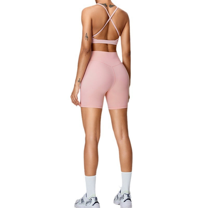 Women's Yoga Outfit Set High Waisted Tummy Control Shorts for Lifted Butt Quick Dry Sportswear for Running and Gym Workouts