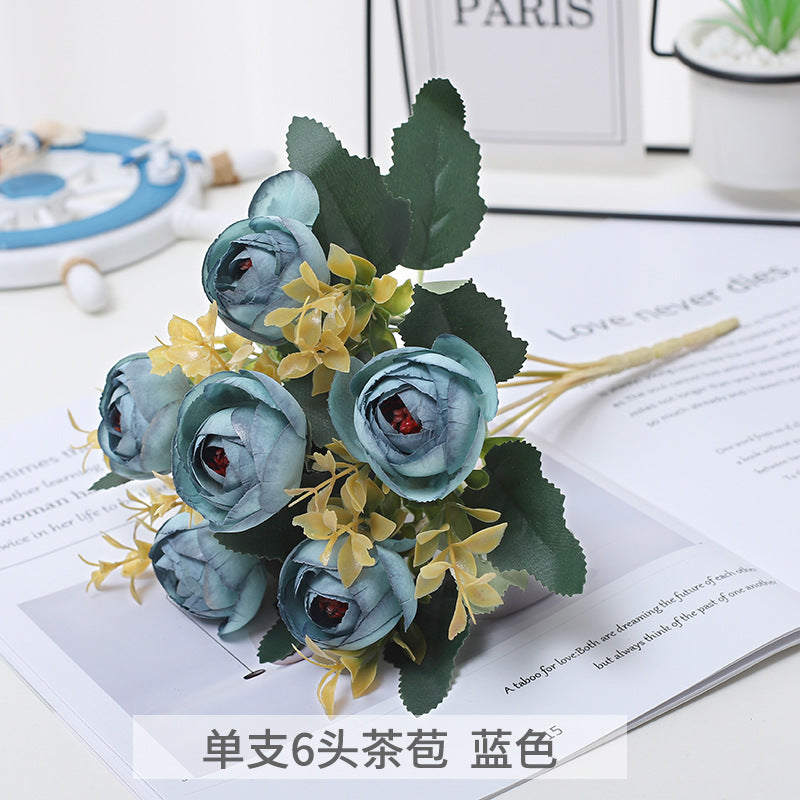 Realistic 6-Head Tea Bud Rose Artificial Flowers for Stunning Home Decor, Wedding Decorations, Photography Props, and Floral Arrangements