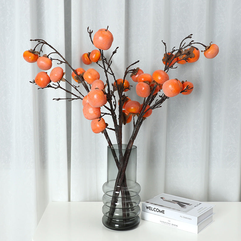 Realistic 7-Fruit Persimmon Branch – Stunning Home Decor for Living Room and Entryway – Lifelike Berry Floral Arrangement Perfect for Soft Furnishings