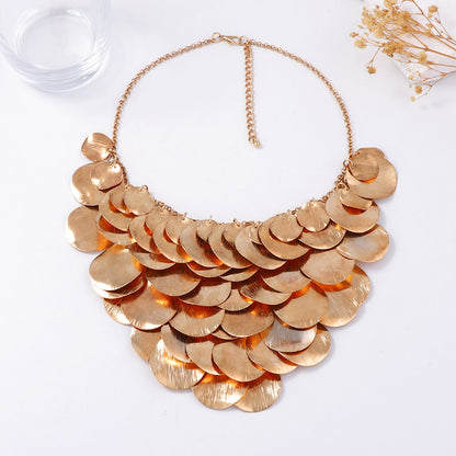 Bold Hip-Hop Punk-Inspired Layered Geometric Metal Statement Necklace - Luxurious and Chic Minimalist Fashion Accessory