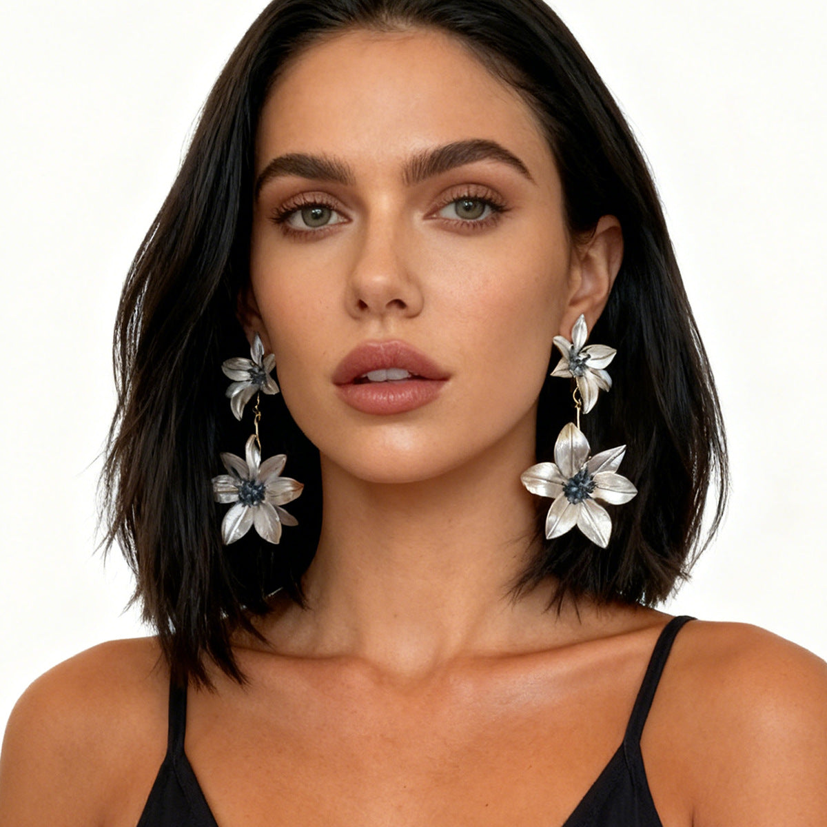 Chic Bold Alloy Flower Drop Earrings with Color Block Design - Lightweight Luxury Party Accessories for Glamorous Style