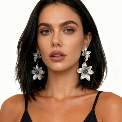 Chic Bold Alloy Flower Drop Earrings with Color Block Design - Lightweight Luxury Party Accessories for Glamorous Style