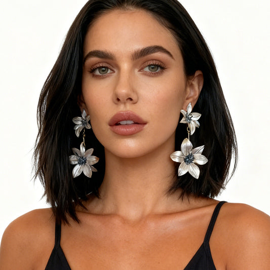 Chic Bold Alloy Flower Drop Earrings with Color Block Design - Lightweight Luxury Party Accessories for Glamorous Style