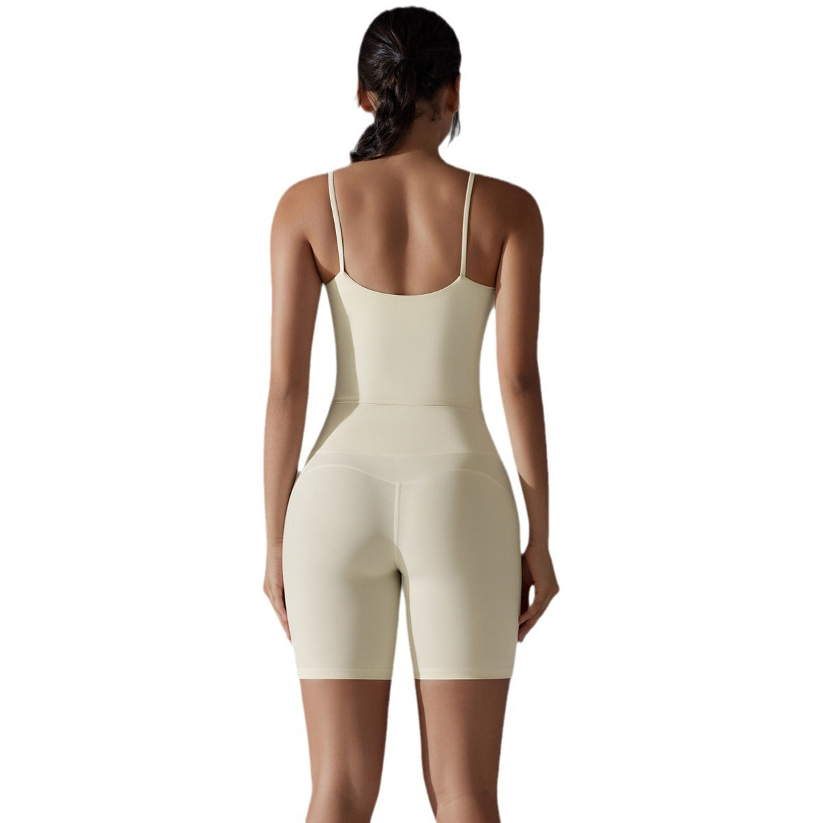 U Shaped Back Yoga Set with Thin Straps High Waisted Antibacterial Shorts Energy Boosting Two Piece Workout Outfit for Comfort and Performance