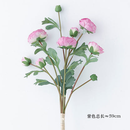 Realistic 3-Stem Faux Peony Bouquet - 9-Head Artificial Flower Arrangement for Home Decor, Photography Props & Event Styling