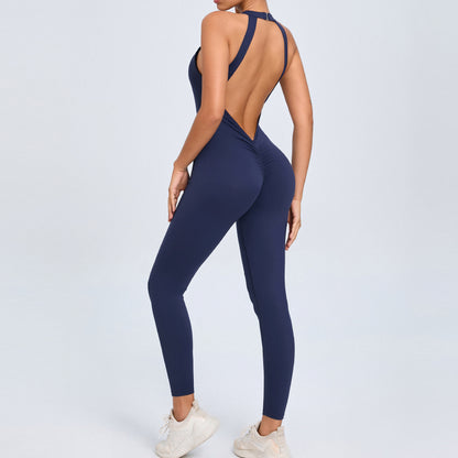 Women's Back Closure Yoga Bodysuit Peach Butt Lift Open Back Design Quick Drying One Piece Fitness Outfit for Comfort and Flexibility