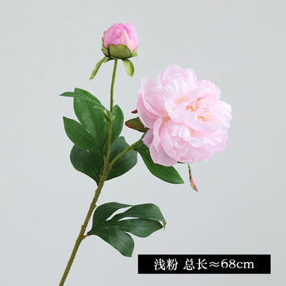 Realistic Single Stem Double Headed Peony Flower - Luxurious Home Decor for Stunning Wedding Arrangements and Celebrations with Artificial Garden Peonies