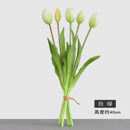 Realistic Faux Tulip Flower Arrangement - Soft Touch 5-Head PE Latex Silicone Home Décor for Living Room - Perfect for Year-Round Decoration and Allergy-Free Enjoyment