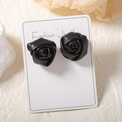 Chic French-Inspired Valentine's Day Leather Rosebud Earrings – Perfect for Winter, Available in Two Stunning Colors, Effortlessly Stylish and Versatile for Every Woman