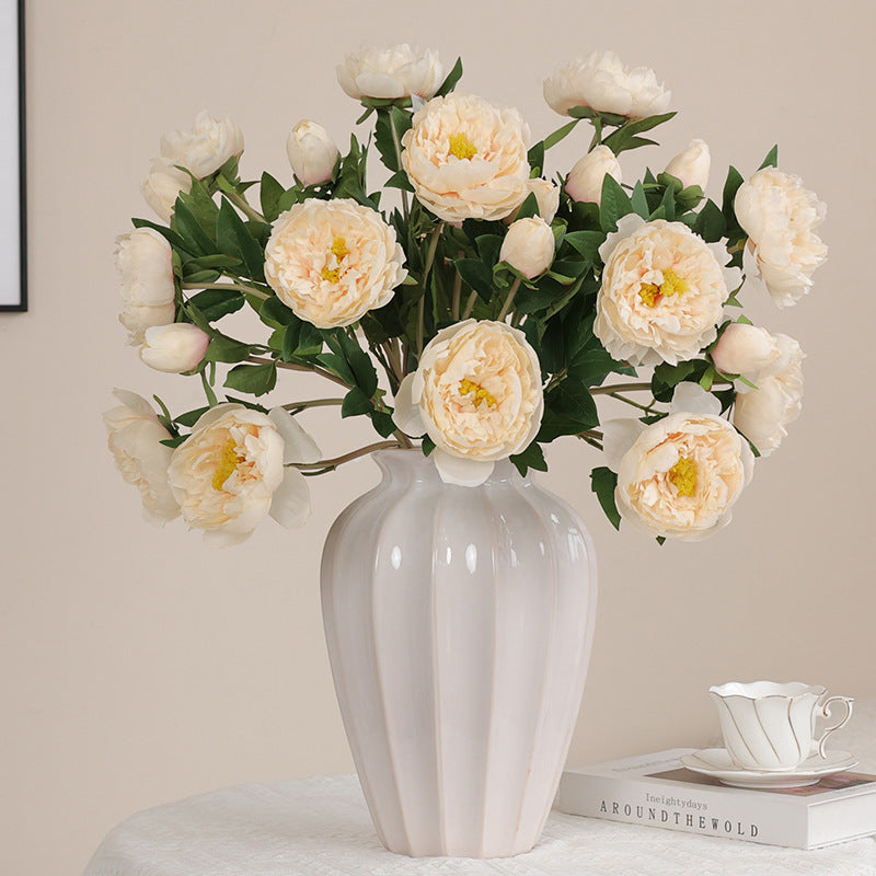 Realistic Silk Peony Flower Arrangement – Elegant Home Décor, Perfect for Modern Interior Styling, Photography Props, and Lasting Floral Accents