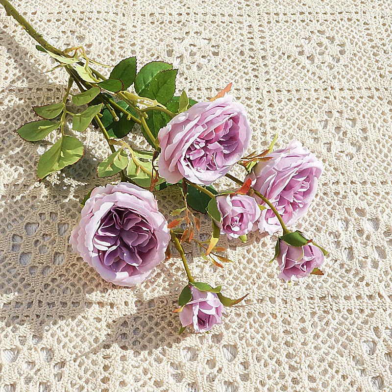 Realistic Austin Rose Stem with 6 Heads - Perfect for Weddings, Home Décor, Photography Props, and Elegant Floral Arrangements