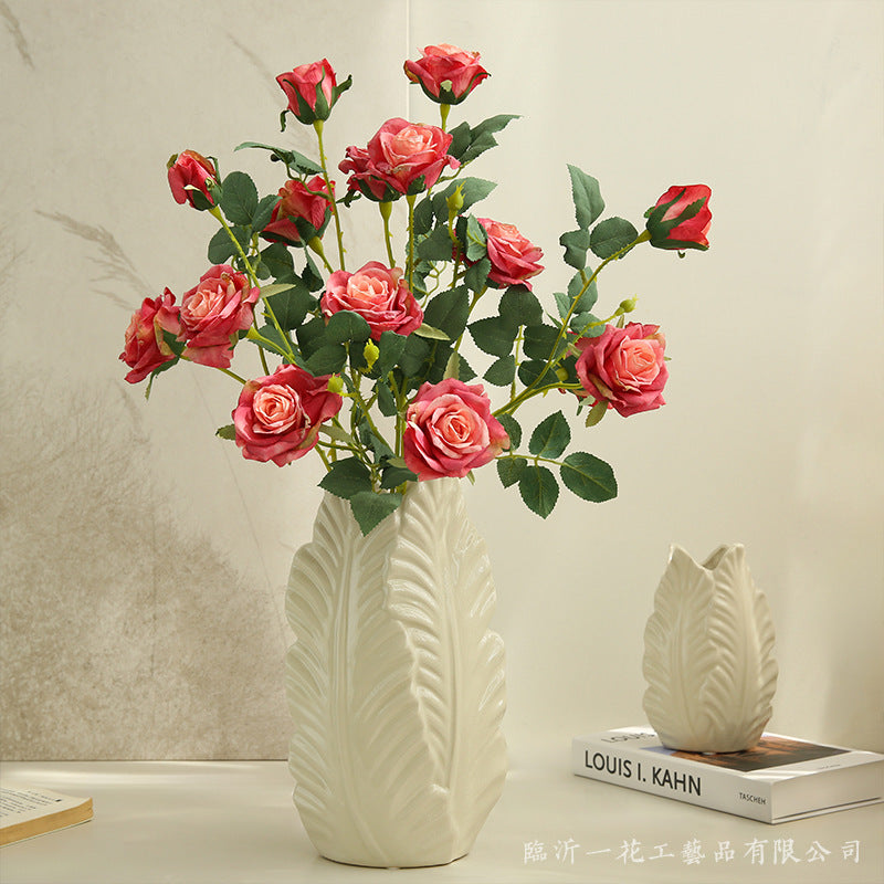 Realistic Faux Flower Bouquet with Curled Edge Roses - Modern Scandinavian Home Decor Accent for Dining Table - Unique Floral Table Centerpiece