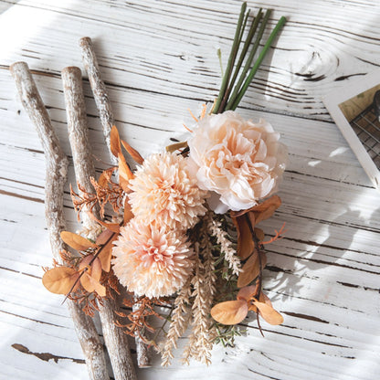 Peach Blossom & Dandelion Peony Handcrafted Faux Flower Bouquet - Stunning Wedding Décor, Wall Art, and Home Accent - Versatile CF01220 Design