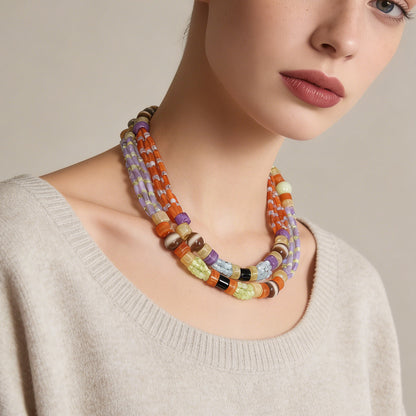 Bohemian-Inspired Colorful Beaded Rope Layered Geometric Multi-Layer Necklace for Women – Unique, Trendy, and Perfect for Any Occasion