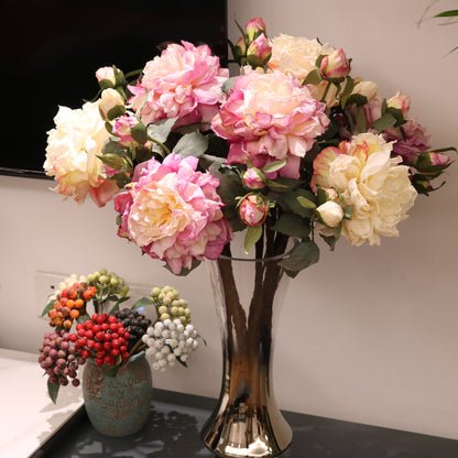 Artificial Peony Flower Arrangement - Luxurious Silk Floral Decoration for High-End Living Room Centerpiece, Wedding Decor, and Photography Prop