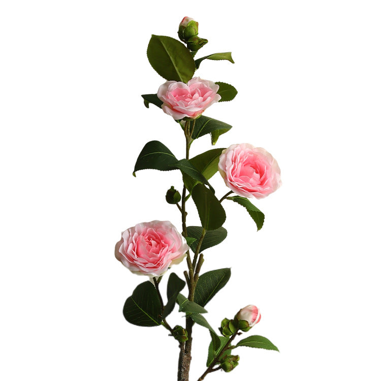 Elegant Multi-Head Faux Camellia Flower for Home Decor - Perfect for Living Room and Dining Table Centerpieces, Ideal for French Romantic Photography Props