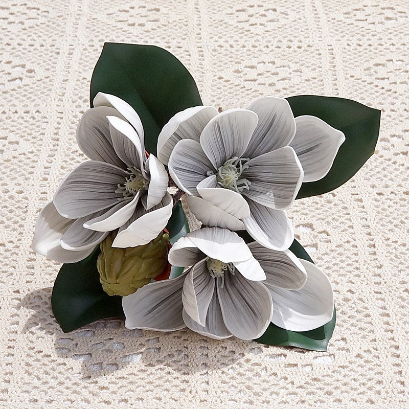 Elegant Hand-Painted Classic 4-Stem Artificial Magnolia Flowers - Perfect for Home Décor, Hotels, Weddings, and Photography - Realistic Floral Arrangement for Lasting Beauty