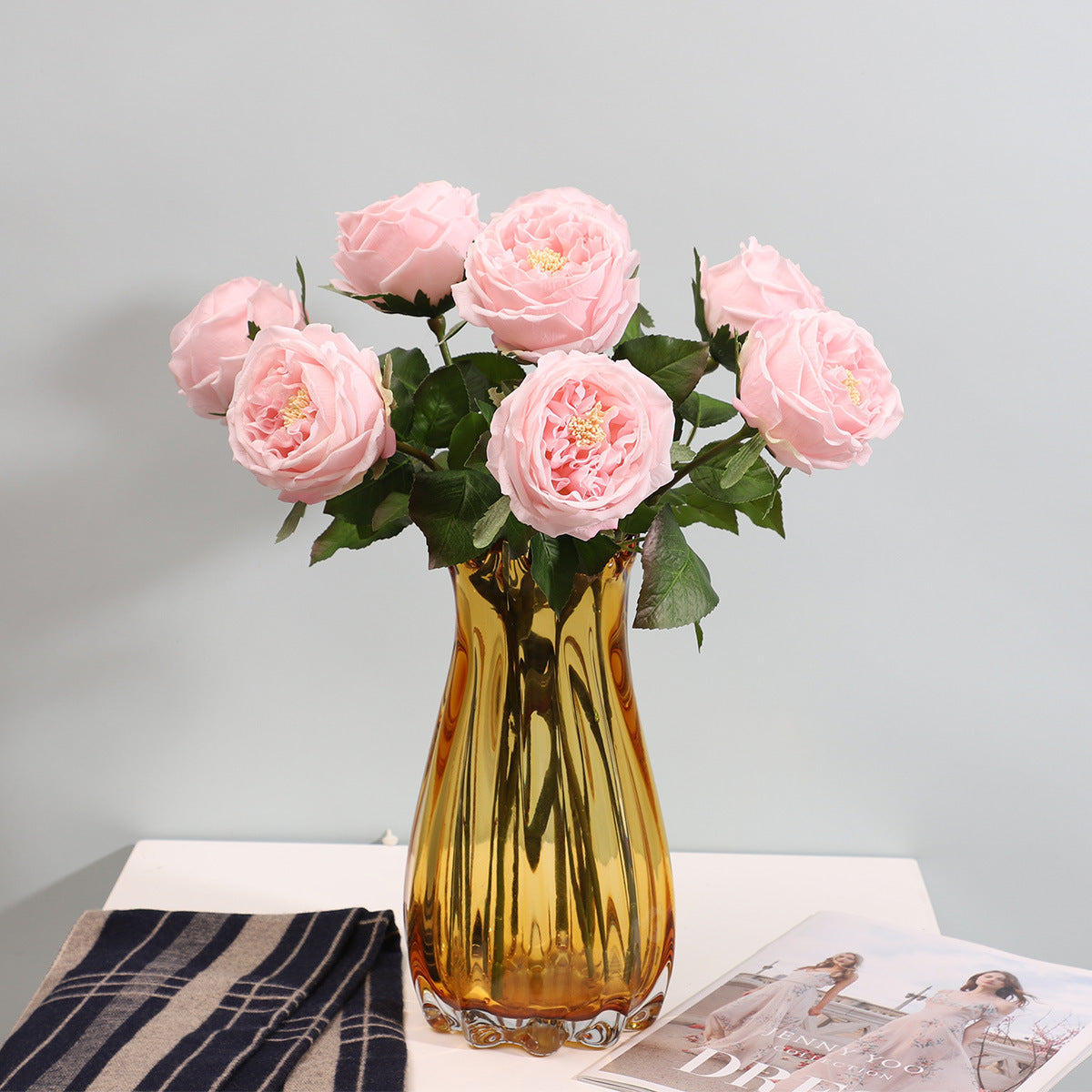 Single Stem Realistic Austin Rose - Luxurious Moisture-Infused Faux Flower for Stunning Home Decor, Perfect for Living Room Photography and Elegant Floral Arrangements