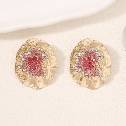 Stylish and Bold Oval-Shaped Statement Earrings with Colorful Rhinestones – Unique Irregular Design in Alloy for a Stunning Look