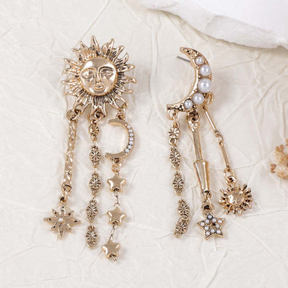 Bold and Unique Sun, Moon, and Star Tassel Earrings | Creative Geometric Universe Planet Jewelry for Women