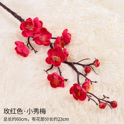 Realistic Plum Blossom Branch Faux Flower Bouquet - Elegant Plastic Home Decor for Living Room Vase Arrangements