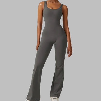 Solid Color High Waisted Yoga Jumpsuit with Flared Legs for Dance Fitness and Everyday Wear