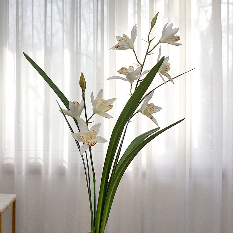 Realistic Single Stem Orchid with Leaves - Elegant Artificial Flower for Home Décor, Wedding Events, and Photography Studio Decoration