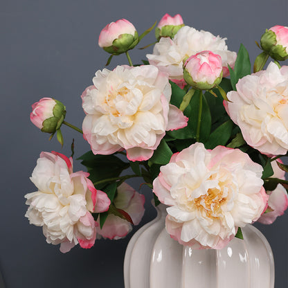 Realistic Two-Headed Peony Artificial Flowers - Beautiful Silk Peony Decor for Home, Weddings, and Model Rooms - Elegant Single Stem Faux Peony Arrangements