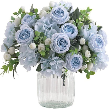 Beautifully Realistic Peony Flower Bud Bouquet for Home Décor – Perfect Silk Roses, Peonies, and Daisies Arrangement for Elegant Vase Display