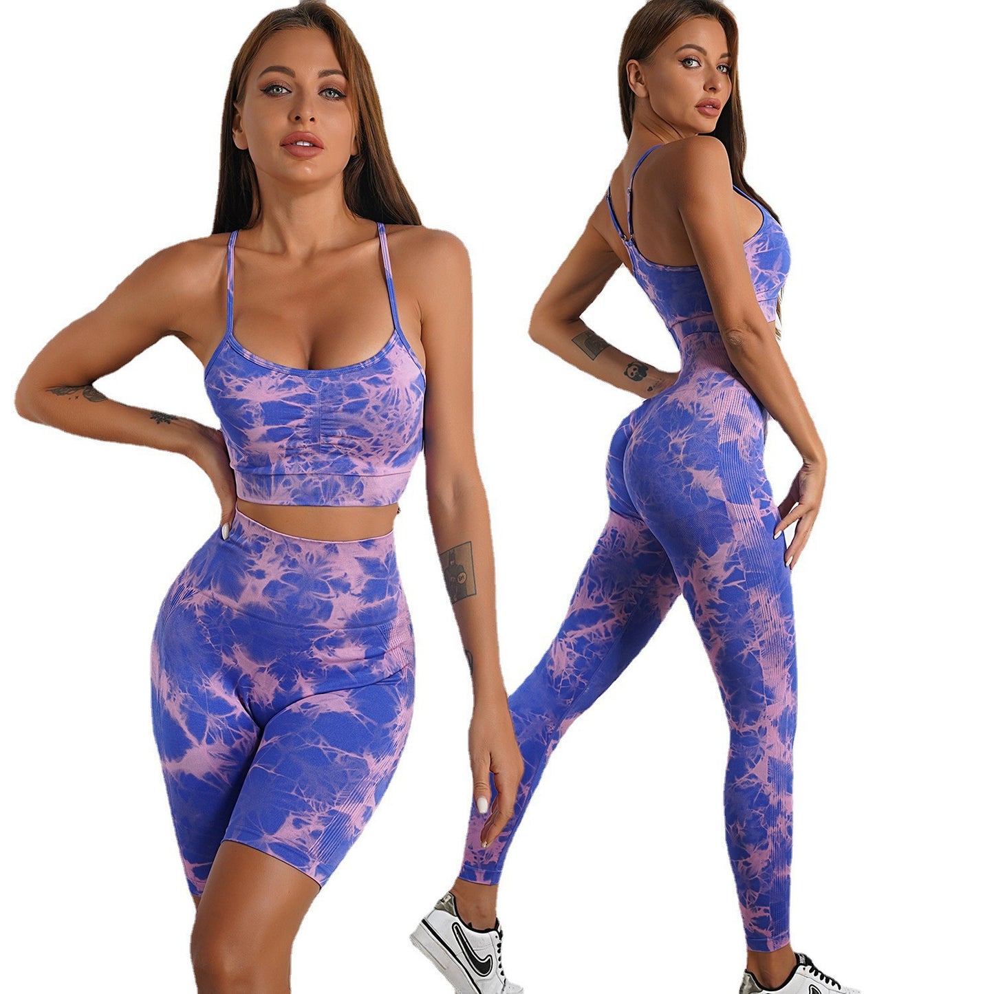 Seamless Tie Dye Yoga Outfit Set for Comfort for Outdoor Sports Running and Fitness