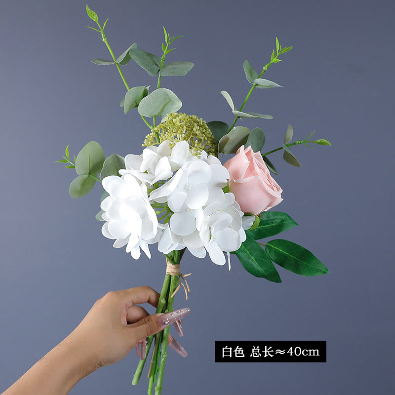 Realistic Eucalyptus Rose and Hydrangea Wedding Bouquet - Perfect Faux Floral Decor for Home or Event Centerpieces