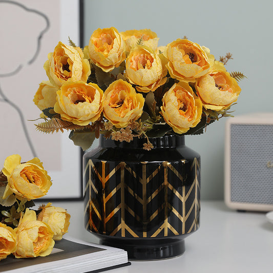 Stunning 5-Head Artificial Silk Peony Bouquet in Autumn Colors - Perfect for Home and Hotel Decor, Elegant Flower Arrangements, and Lasting Floral Touches