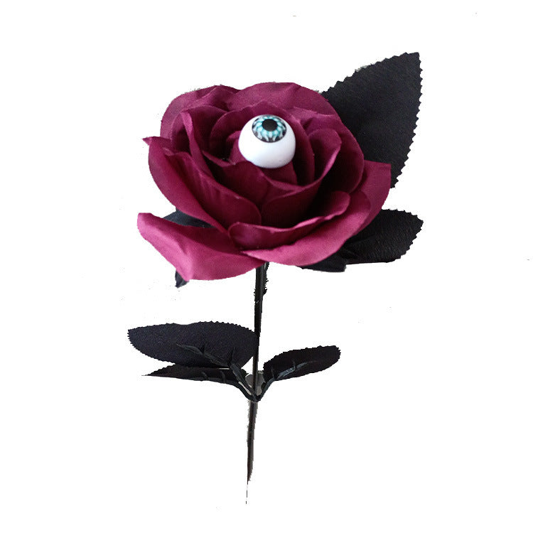 Realistic Black Artificial Rose with Creepy Eyeball Decoration - Perfect for Halloween Parties and Events