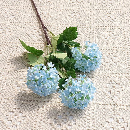 Elegant Nordic Home Décor: Realistic Hydrangea Faux Flowers - Triple Bloom Snowball Arrangement for Dining Room, Weddings, and Soft Furnishings