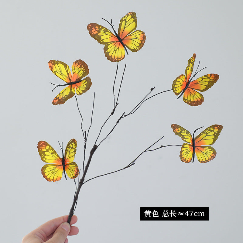 Stunning 5-Branch Dried Twig Butterfly Flower Wedding Hall Decor - Exquisite DIY Faux Floral Arrangements for Trendy Ambiance