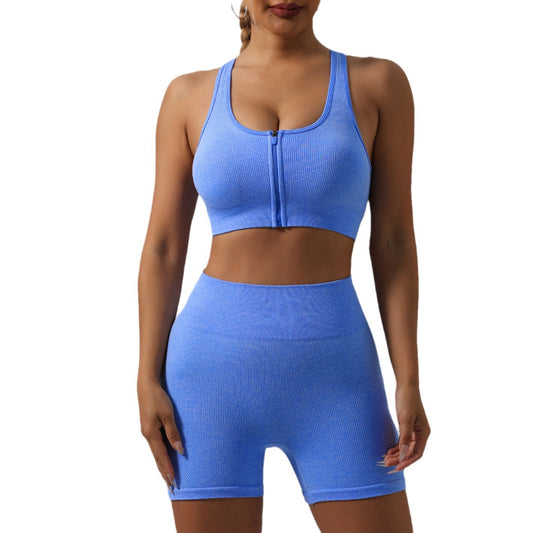 Seamless Knitted Women's Yoga Set Summer Fitness Outfit with Supportive Sports Bra Peach Lift Leggings and Breathable Fabric for Comfort and Flexibility