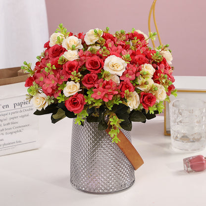 Stunning Polka Dot Hydrangea and Rose Artificial Flower Bouquet - Elegant Silk Floral Arrangements for Home Decor and Living Room Accents