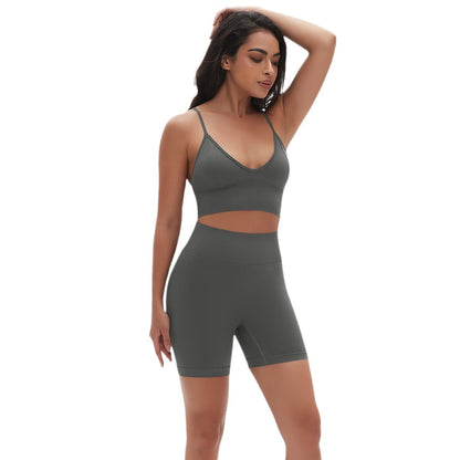 Seamless Yoga Outfit with Adjustable Straps Back Sports Bra and High Waisted Butt Lifting Compression Shorts Two Piece Set for Enhanced Workout Performance