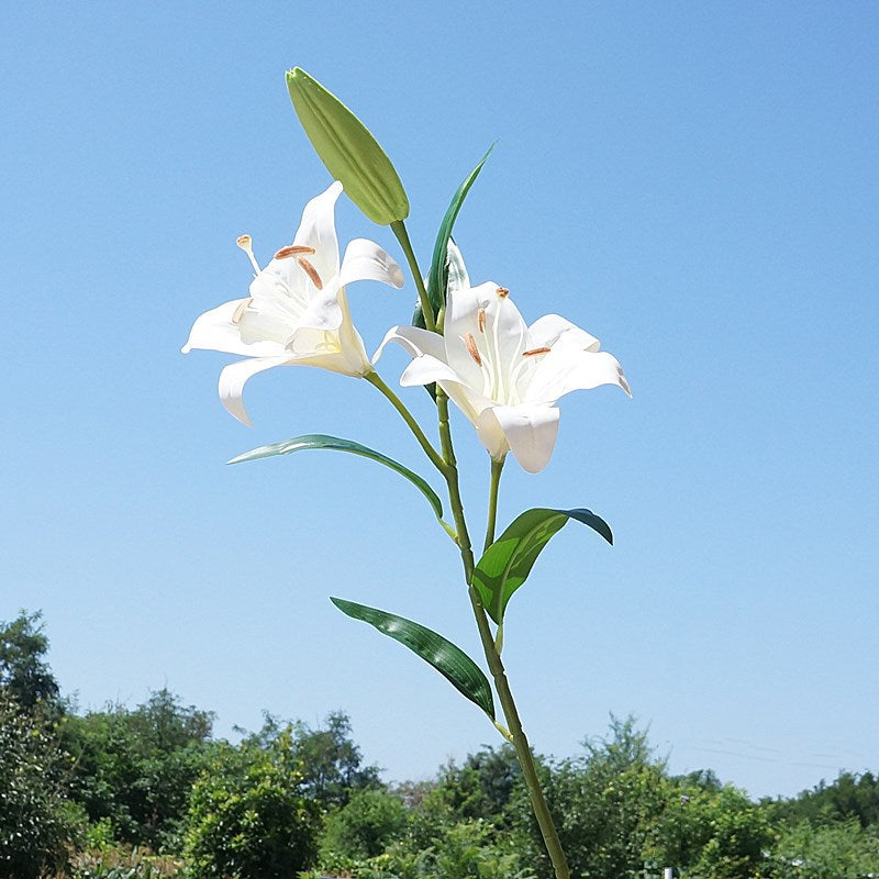 Stunning Single Stem 3-Headed Victorian Large Lily – Realistic Pixel Fabric 3D Printed Artificial Flower for Home Décor, Wedding Decor, and Event Styling