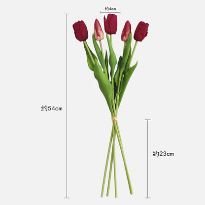 Luxurious 5-Head Feel-Real Tulip Faux Flower Bouquet - Elegant Table Centerpiece for Living Room Décor