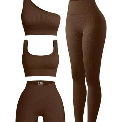 Seamless Ribbed Yoga Bra and Peach Bottom Short and Long Pant Set Fitness Outfit for Workout Enthusiasts