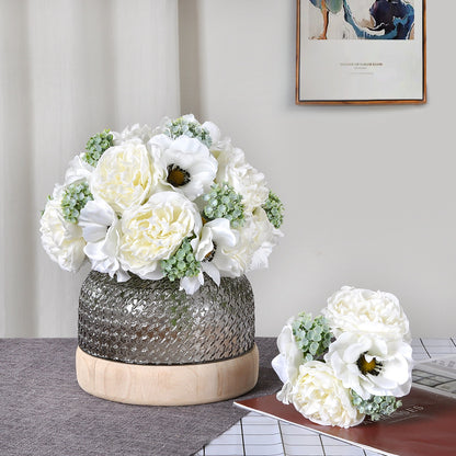 Nordic-Inspired Artificial Peony Bouquet - Fresh and Elegant Silk Flower Handheld Arrangement for Modern Weddings - Ideal Bridal Bouquet with Silver Lotus Accents