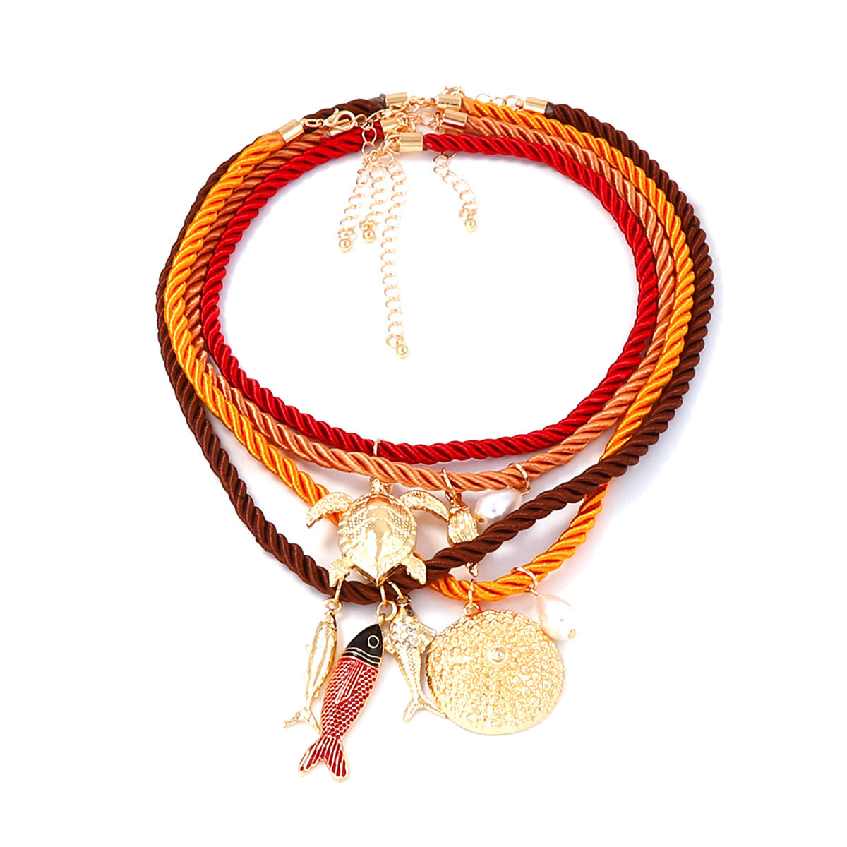 Handcrafted Summer Ocean-Inspired Colorful Rope Necklace with Unique Alloy Marine Animal Pendants – Perfect Accessory for Beach Lovers