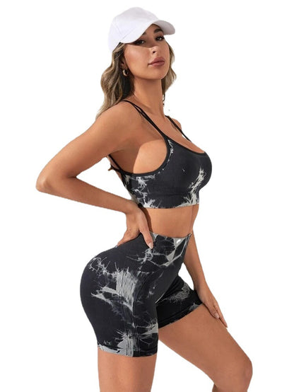 Summer Seamless 2 Piece Tie Dye Yoga Set for Women High Waisted Butt Lifting Shorts and Sport Bra for Comfort and Style