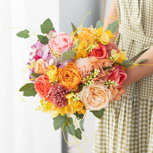 Elegant Faux Peony and Rose Bouquet for Weddings: Stunning Silk Floral Arrangement for Photography, Home Décor, and Charming Guest Gifts