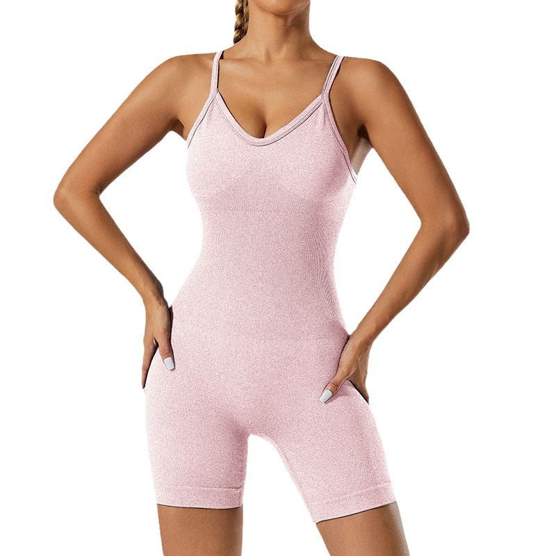 Seamless Knit Bodysuit Yoga Outfit High Waisted Peach Bum Adjustable Strap Fitness Wear for Flexibility