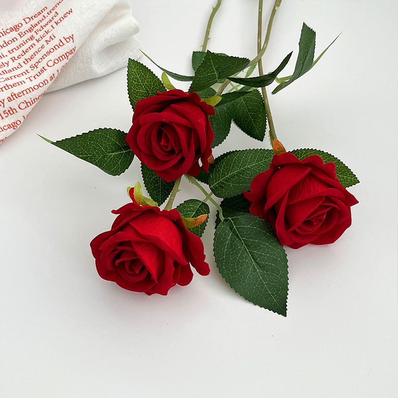 Elegant Single Velvet Faux Rose - Perfect for Valentine's Day, Wedding Decorations, and Hotel Accents - Luxurious and Realistic Floral Arrangement