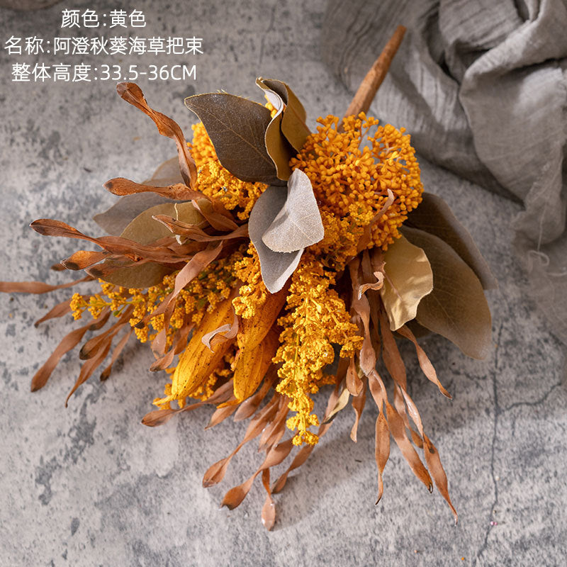 Azheng Realistic Faux Flower Bouquet with Okra and Seagrass - Perfect for Home Decor, Weddings, and Special Events - CL62003