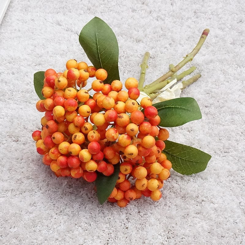 Elegant 5-Stem Faux Rowan Berry Bouquet - Realistic Decorative Flowers for Home Décor, Wedding Arrangements, and Photography Props